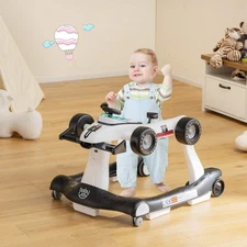 NNECW 4-in-1 Foldable Activity Car Walker with Adjustable Height and Speed-White