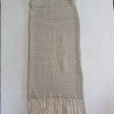 Freshman 1996 Women  s L Cream Crochet Knit Maxi Skirt Fringe Boho Coastal