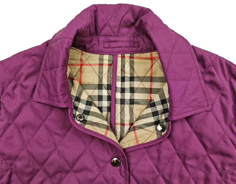 *LO ÚLTIMO Chaqueta Para Mujer BURBERRY LONDON @ DIAMANTE ACOLCHADA FORRADA A CUADROS JP PÚRPURA 46 M Foto 3 de 4