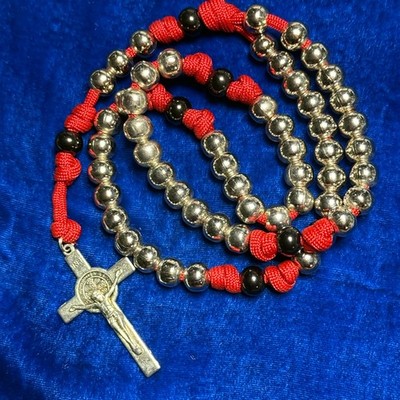 Heavy Stainless Steel Saint Benedict Durable Red Cord Rosary