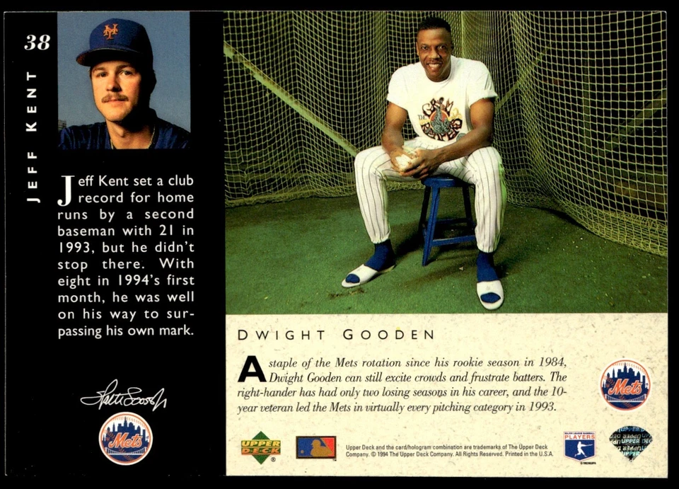 1994 Upper Deck All-Star Jumbos Jeff Kent/Dwight Gooden New York Mets #38 - Image 2 of 2