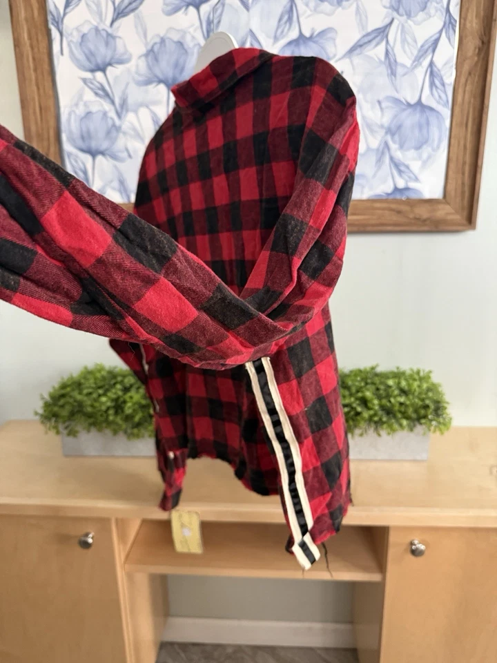 Camisa de franela a cuadros con rayas laterales Havana vintage para mujer talla M nueva con etiquetas Foto 4 de 4