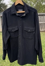 Woolrich Wool Blend Long Sleeve Shirt Jacket in Black Button Front Outdoor Sz L