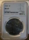 NGC 1923 S$1 MS 63 Peace Dollar