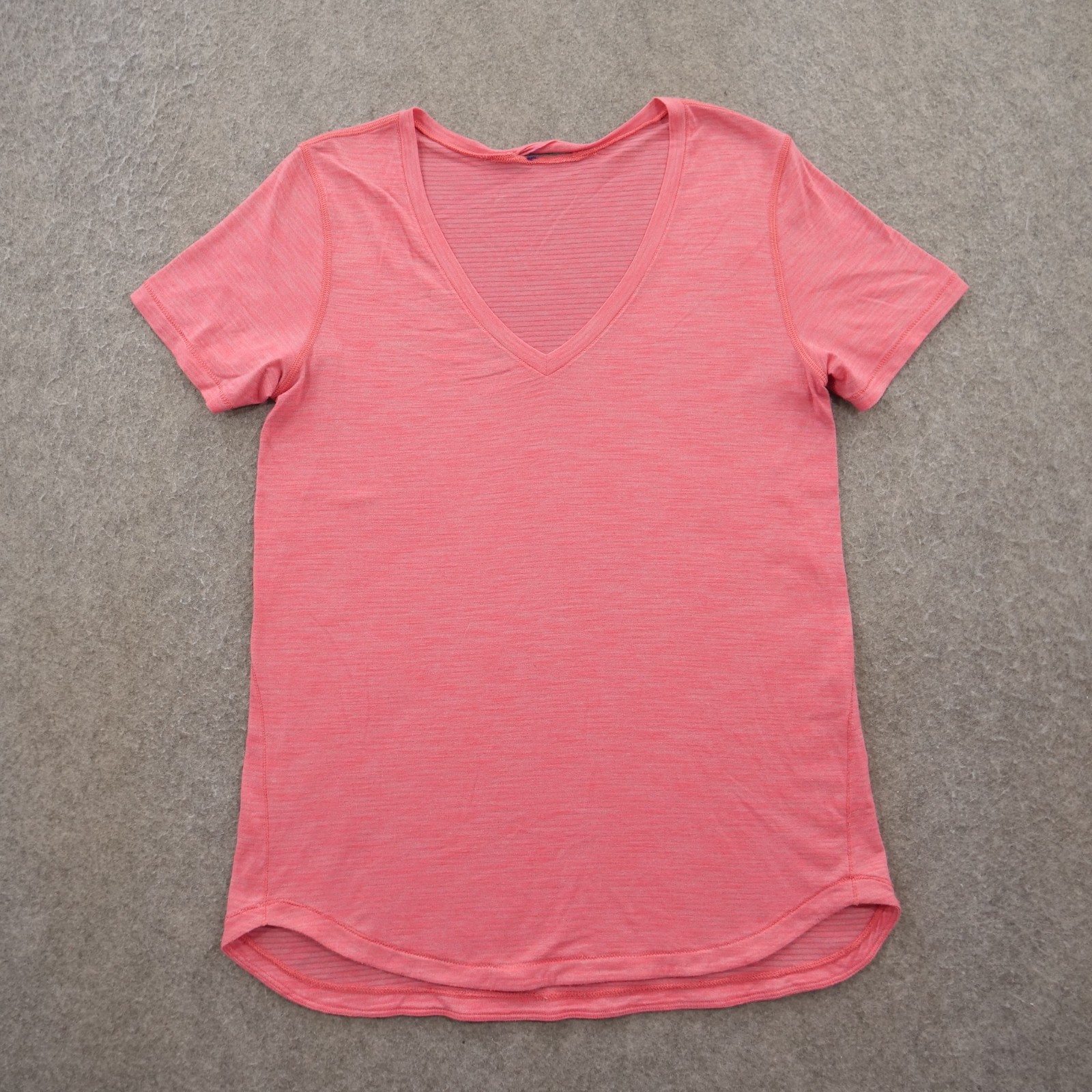 Lululemon Top Womens Small Pink What The Sport Short Sleeve V Neck Active Logo