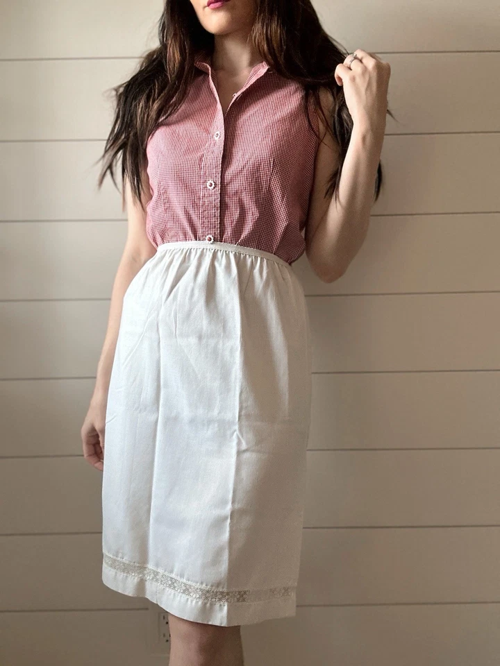 Lencería Vintage Estrella de Cine Media Slip Blanco Mezcla de Algodón Talla S Borde de Encaje EE. UU. Foto 2 de 4