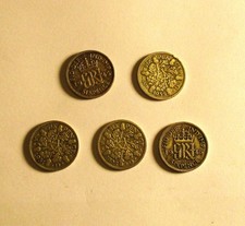 George V/VI Pre-1947 .500 Silver Sixpence Coins x5 -  28 |  31 |  35 |  45 |  46
