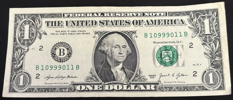 2021 New York $1 Bill Trinary Chunky Ladder Semi Radar Note 