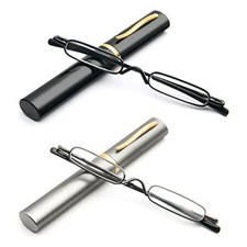 Mini Reading Glasses for Women Men Compact Small Pocket Black and Grey 2.0 x