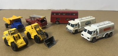 #ad Vtg Corgi Jr. Husky Diecast Car Lot 7 Parts Repair Construction Tanker Fire Bus $30.00