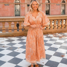 Zimmermann Brighton Shirred Waist Midi Dress Size 2 12 au 8 us Linen Paisley