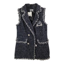 NWT RARE Edward Achour Paris Navy Boucle Tweed Longline Vest/Blazer Dress Size 6