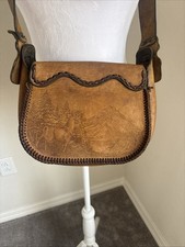 Vintage Hand-Tooled Leather Purse/Saddlebag Braided Leather Edges Crossbody