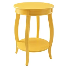 18.5" Round Accent End Table with Shelf in Bright Yellow Painted Wood New