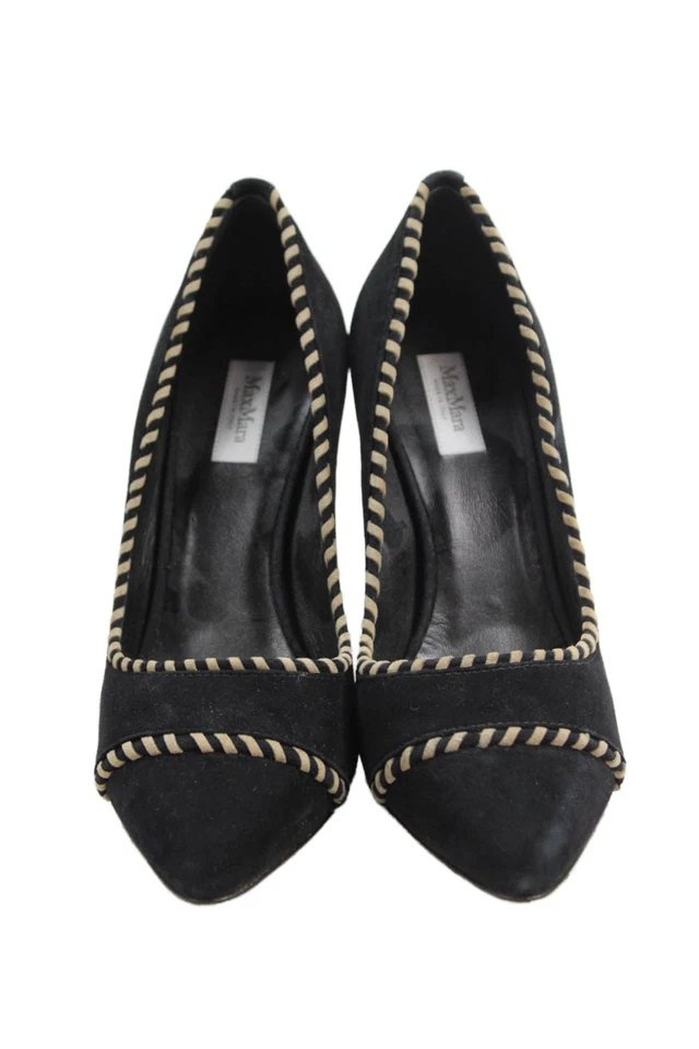 Max Mara Mujer Gamuza Tejido Rayas Patrón Stiletto Tacones Negros Foto 2 de 4