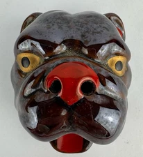 Redware Small Dog Head Bulldog Ashtray Smoking Nostrils Cigar Incense Japan Vtg