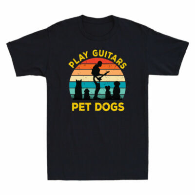 Dogs Vintage Short Guitars Gift Pet Sleeve Funny Men's Cotton Play