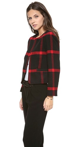 Alice + Olivia Kidman Open Box Jacket Wool Black Red Size L NWOT - Picture 3 of 12