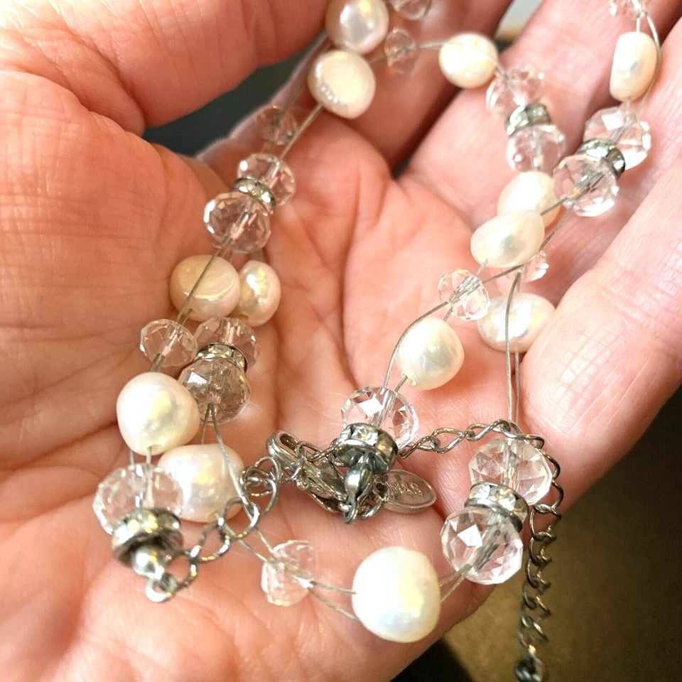 pretty M&S real cultured Baroque Pearl Glass Crystal bead Necklace wedding bride - Image 3 of 4