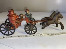 Vtg FIREMAN CAST IRON HORSE DRAWN FIRE ENGINE CARRIAGE WAGON