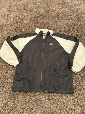 Adidas Windbreaker Track Jacket Mens Size Large Black Yellow White