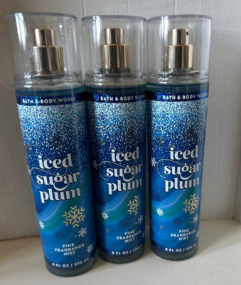 Bath & Body Works Iced Sugar Plum Fine Fragrance Mist 8 fl oz x3 Brand New