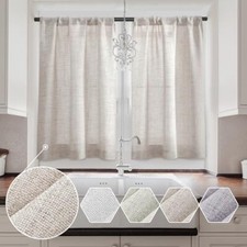 Textured Semi Sheer Kitchen Tiers Curtains 30 Inches Long 30"W x 30"L Linen