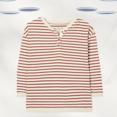 Ex Fat Face Women s 3/4 Sleeve Henley Sweat Top In Brown Stripe (Defect)