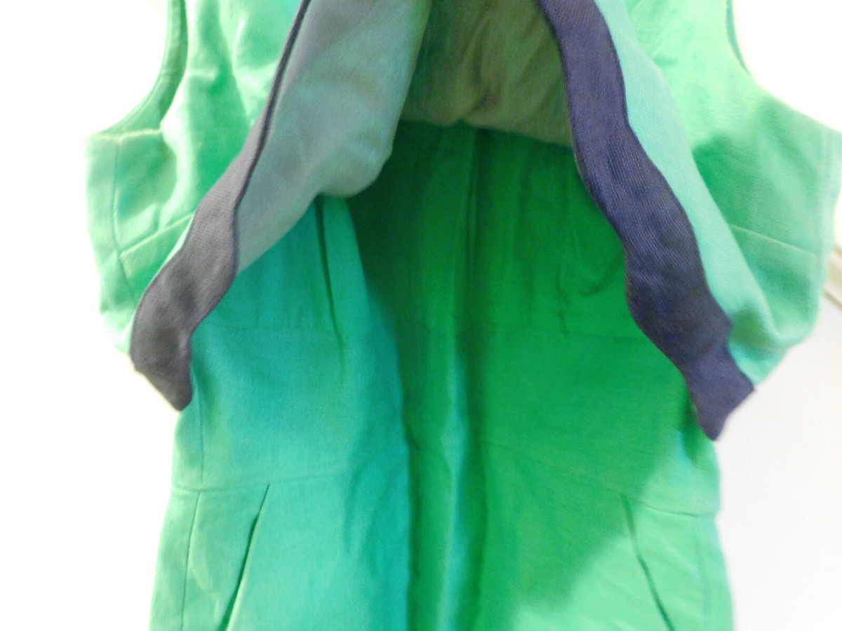 J. CREW Kelly Green Navy Trim Zip Back Linen 1960s Shelf Sleeveless Dress  sz 4 | eBay