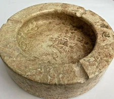 Marble Cigar Ashtray with Oriental Writing 6" Diameter Sand Coloring M243