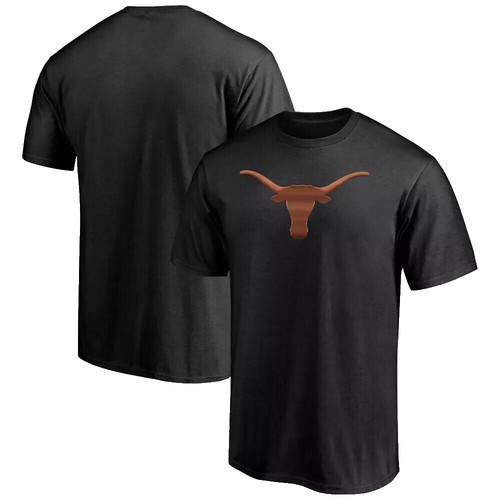 T-shirt Femme Campus Couture University Of Texas - Col V Noir, Taille M - Imprimé Cornes Métalliques