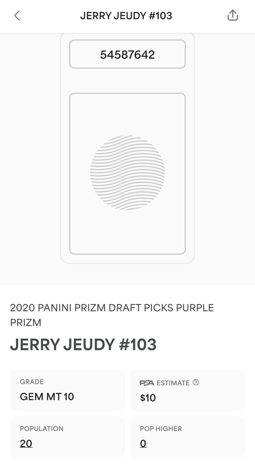 2020 SP JERRY JEUDY Panini PURPLE PRIZM Draft Picks Rookie RC PSA 10 POP 20 view 7