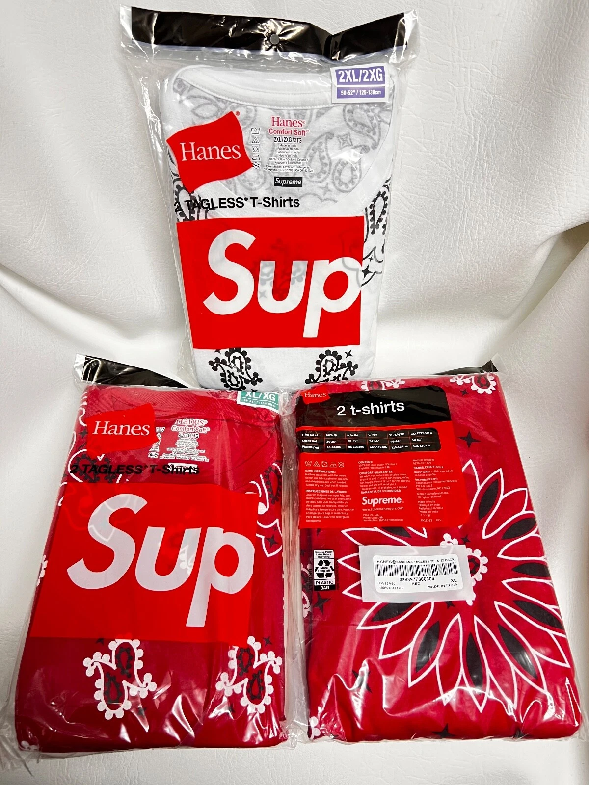 T shirts sans tag Supreme®/Hanes® Bandana (paquet de 2)   Rouge   XL   Tout neuf dans son emballage