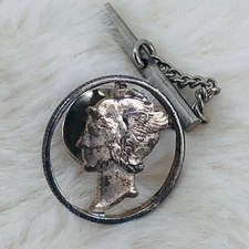 Vtg Mercury Dime Cut Out Silver Tie Tack Pin