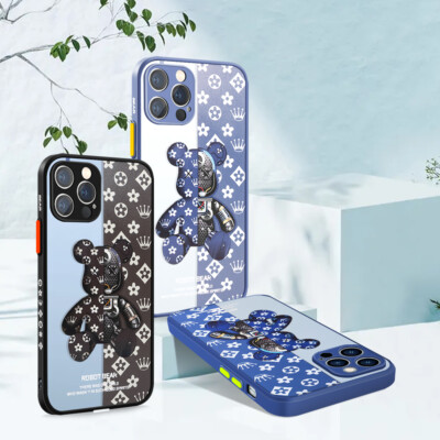 For iPhone 12 12 Pro 13 13 Pro Max Cover Mechanical Bear Phone Case Lens Protect