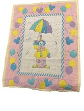 Vintage 1993 Signed Handmade Quilt Crib blanket Clown Balloon Colorful 45  x34  