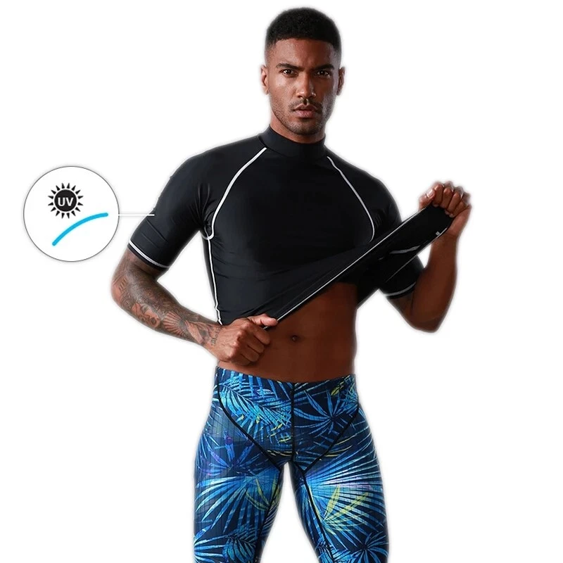 Mens Swimwear Short Sleeve T-shirt Swimming Diving Tops Surfing