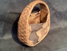 Vintage Wicker Basket Purse Sewing Bag With Fabric Sides