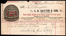 1888 Baltimore Md - S B Sexton & Son - Stoves Ranges Heaters - Letter Head Bill