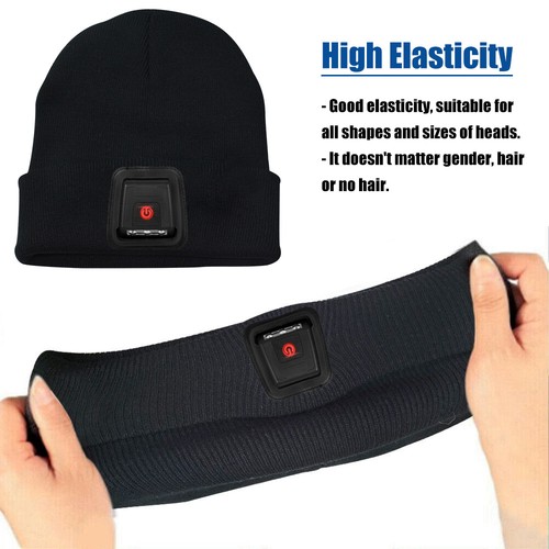 Unisex LED Beanie Hat USB & USB-C Rechargeable Warm Winter Headlamp Knitted Cap - Picture 4 of 22