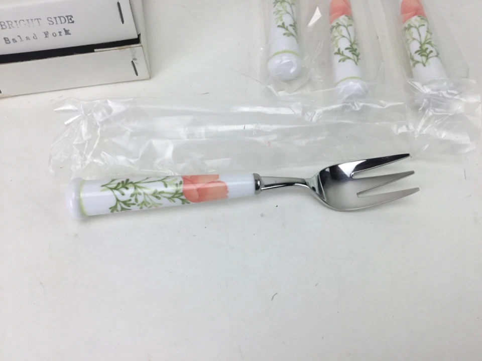 NEW Noritake BRIGHT SIDE Stainless Peach Flower Flatware 4 Salad Dessert Forks - Image 2 of 4