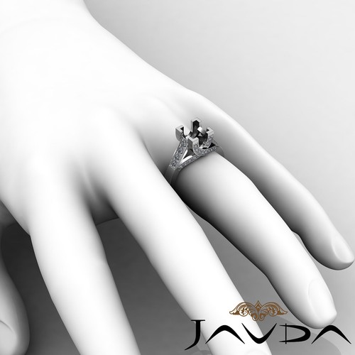 Pave Set Diamond Engagement Ring 14k White Gold Princess Cut Semi Mount 0.80Ctw - Picture 6 of 6