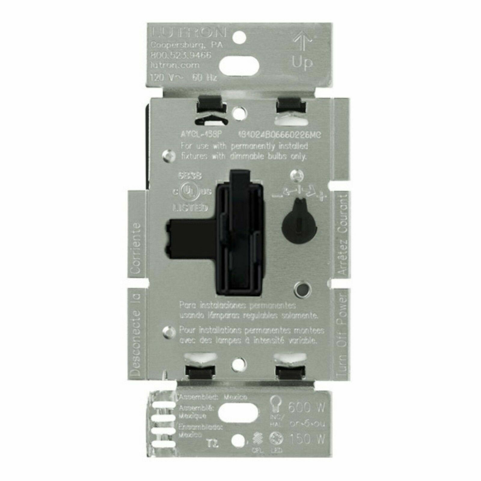 Lutron Ariadni AY2LFSQBL Single Pole 3Speed Fan Light Switch BLACK