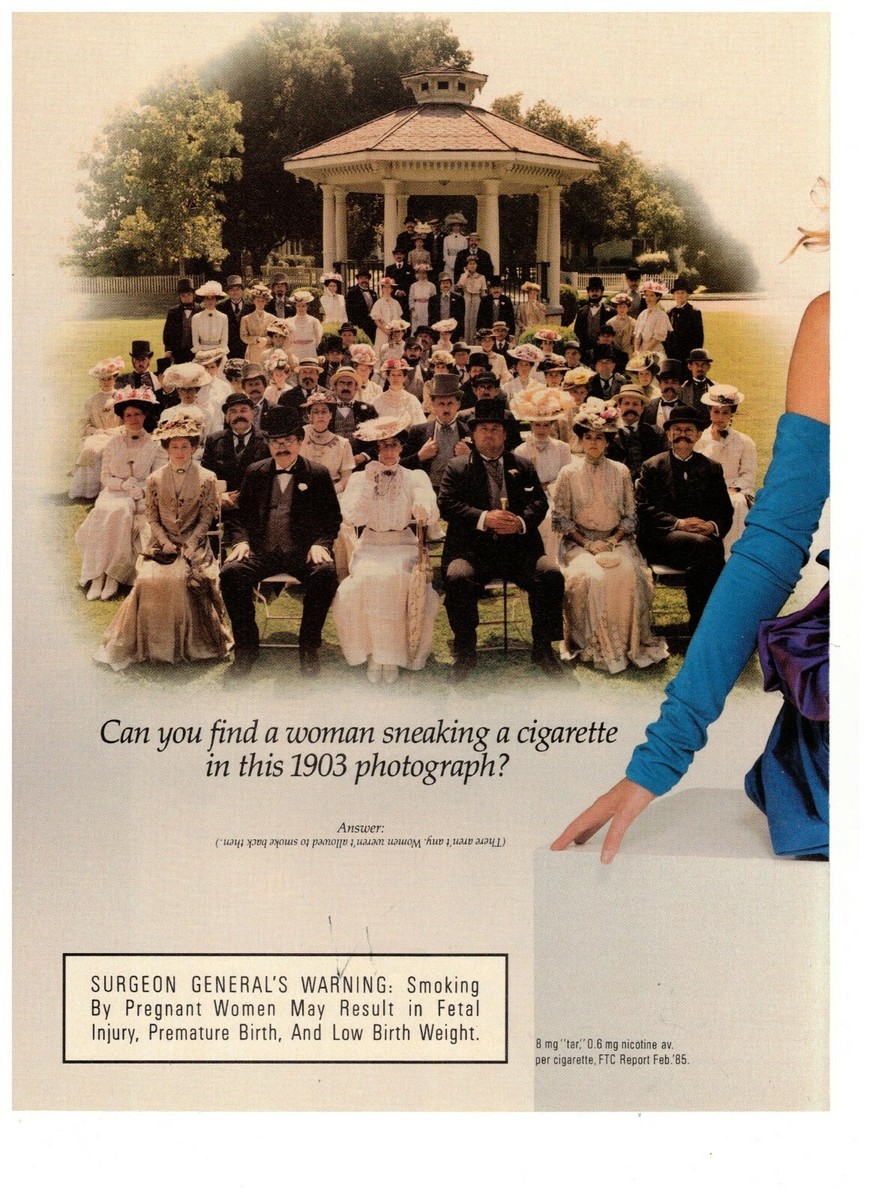 Virginia Slims Find Woman Sneaking Cigarette 1903 Photo Vintage 1990 Print  Ad