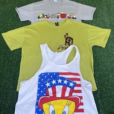 VTG Looney Tunes Mens T-Shirt M/ XL Green White Gray Peanuts USA Tweety Lot 90s