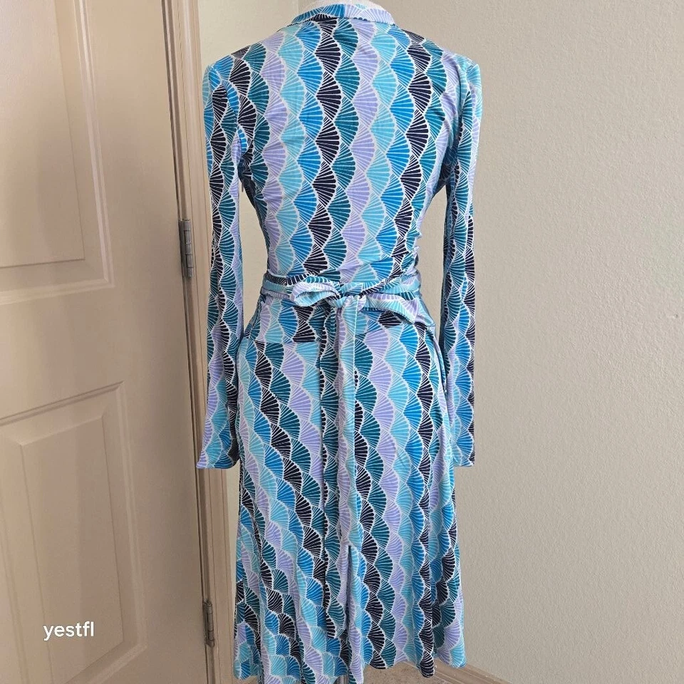 Issa multicolor blue silk long sleeve tie waist dress 8 - Image 4 of 4