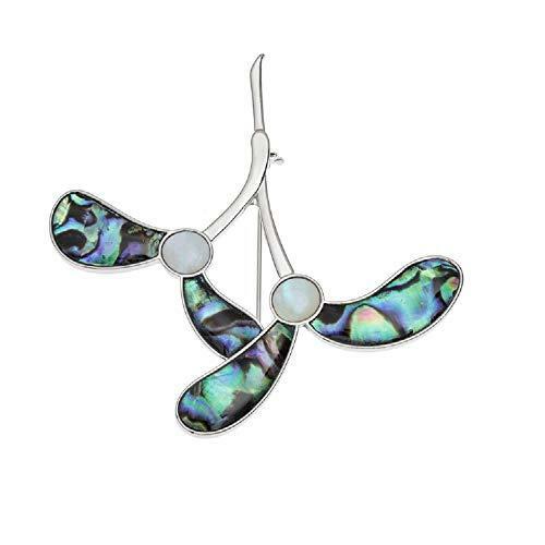 Womens Silver Plated Mistletoe Abalone Shell Brooch Pin Gift Boxed Jewellery - Afbeelding 1 van 2