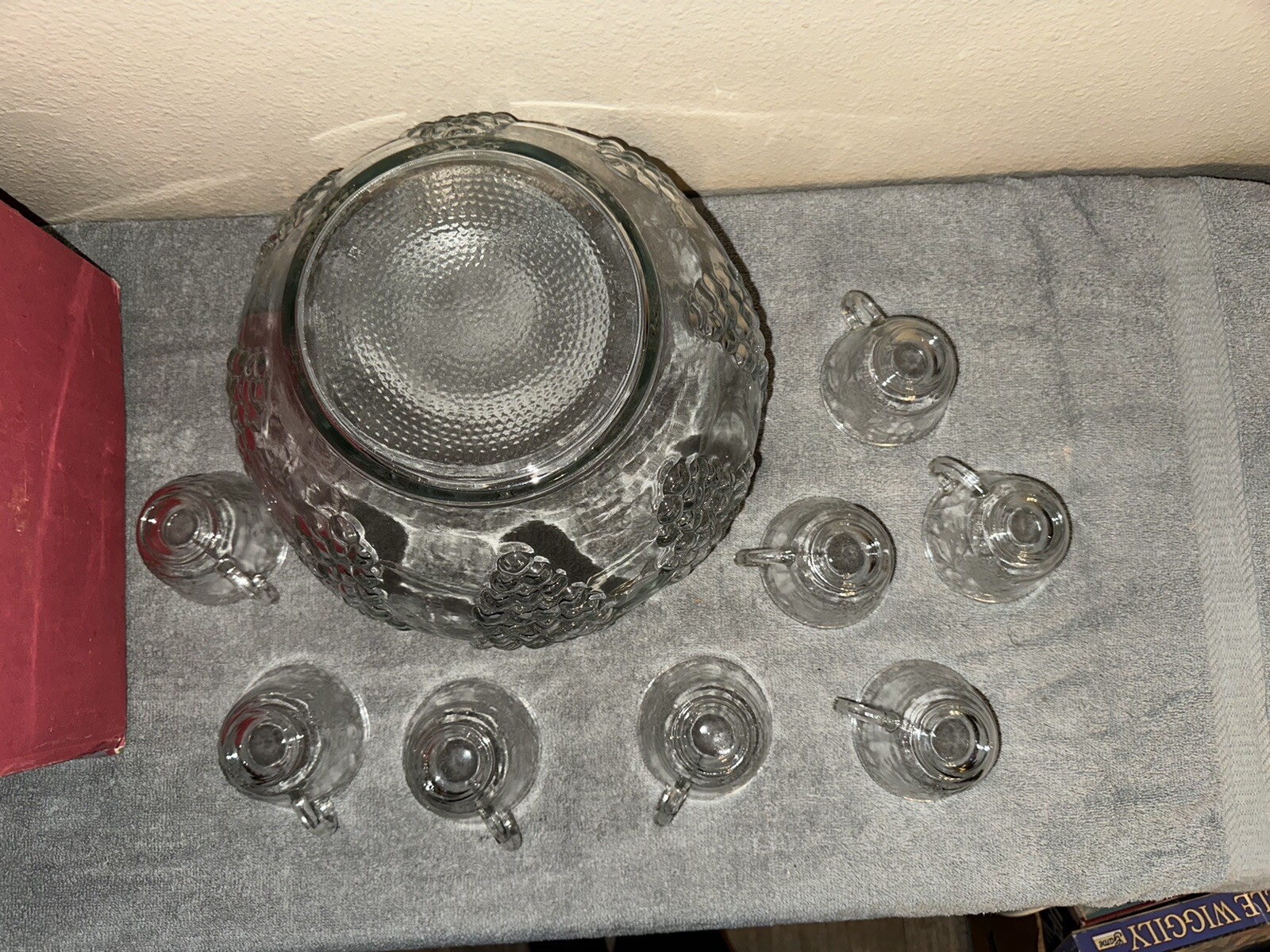 Indiana Glass CELEBRATION, 9Piece Vintage Glass Punch Bowl Set, Grapes