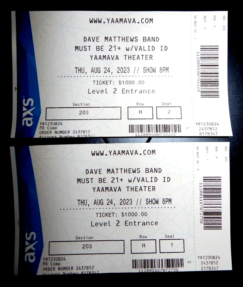 DAVE MATTHEWS BAND Concert Ticket Stub 8/24/2022 YAAMAVA RESORT CASINO Highland - Image 4 of 4