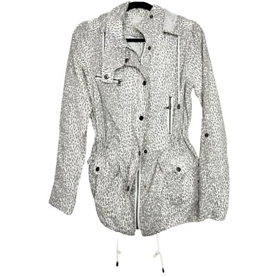 Joie Grey Barker Leopard-print Tech Utility Jacket w/Hood Cotton Sz Medium  $398